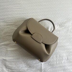 Neiman Marcus Vegan Leather Grey Top Handle Flap Bag